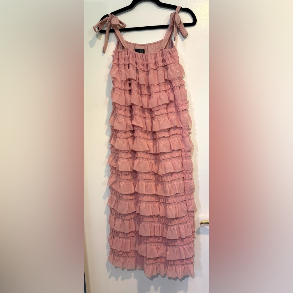 TopShop Dusty Rose Tiered Ruffle Tie-Strap Midi Dress Size S